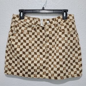 Madewell Brown and Cream Geometric Mini Skirt